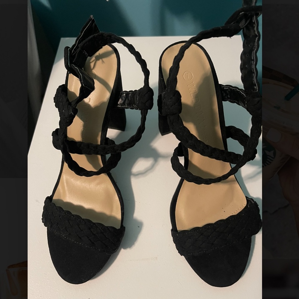 Black Open Toe Block Heels